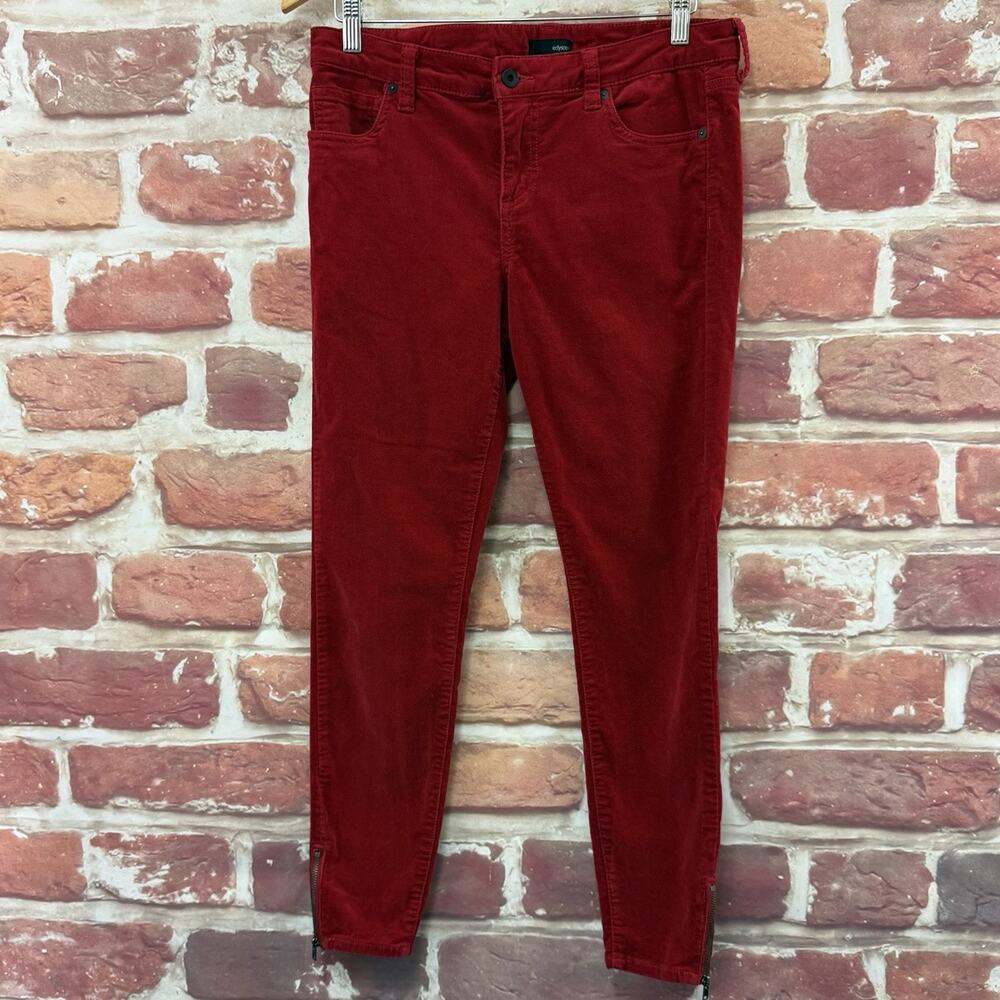 Edyson Zip Ankle Skinny Pants Women's 30 Red Fine Corduroy Stretchy Casual - Picture 6 of 8